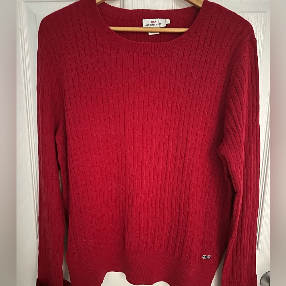 Vineyard Vines Crewneck Sweater L w/ Merry Plaid Cuffs